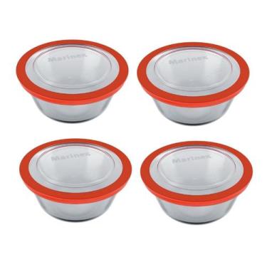 Imagem de Kit 4 Pote Redondo Tigela Vidro 1,2l Marmita Tampa Hermético - Nadir F