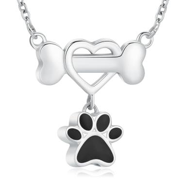 Imagem de constantlife Colar de urna com estampa de pata para cinzas de animais de estimação, joia de cremação para cães, gatos, pequena lembrança memorial, pingente de osso fofo para perda de animais de