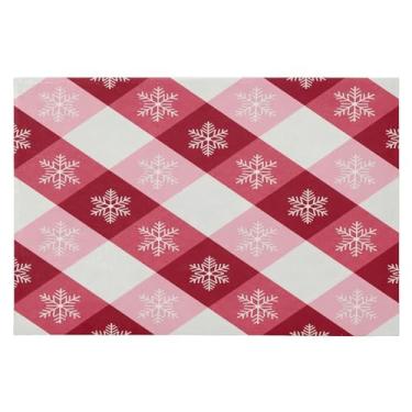 Imagem de Wassud Tapete de porta padrão xadrez de flocos de neve 61 x 89 cm, tapete de área lavável antiderrapante com suporte de borracha, tapete macio e macio para sala de estar, quarto, entrada, entrada