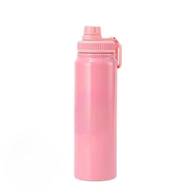 Imagem de Garrafa Térmica 800ml 1000ml Inox Aço Inoxidável Para Bebida Gelada e Quente alça esportiva(rosa-1000ML)