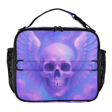Imagem de Joisal Lancheira roxa com asas de anjo de caveira surreal para mulheres, meninas, lancheira masculina e infantil, lancheira para trabalho, reutilizável, bolsa térmica para meninos