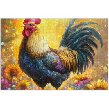 Imagem de Quebra-cabeças Majestic Rooster Girassol para adultos 1000 peças com estampa de animais de flores coloridas, quebra-cabeça, presentes, 75 x 40 cm