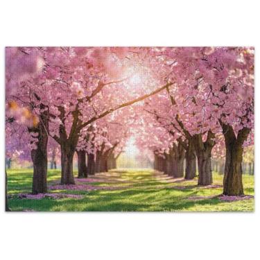 Imagem de Quebra-cabeça de flores com cenário de flor de cerejeira 500 peças para adultos pintura decoração quebra-cabeça cena de outono divertido bobo