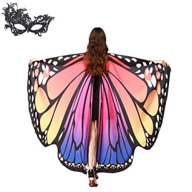 Imagem de LERFEY Adereço de tecido macio borboleta asas xale fada ninfa Pixie fantasia acessório, Rose Blue, 168x135CM