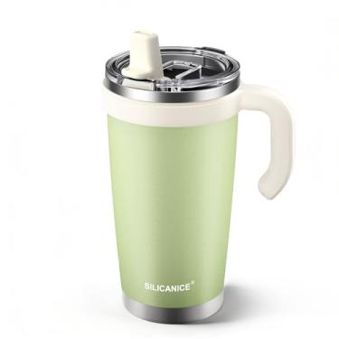 Imagem de SILICANICE Copo isolado de 590 ml com tampa deslizante removível resistente a respingos, aço inoxidável de parede dupla | Livre de BPA, pode ser lavado na lava-louças, suporte de copo de carro