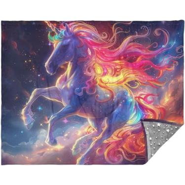 Imagem de Manta personalizada com estampa de unicórnio colorida para sofá, cobertores macios e macios para mulheres, 178 x 139 cm, cobertor aconchegante de animais
