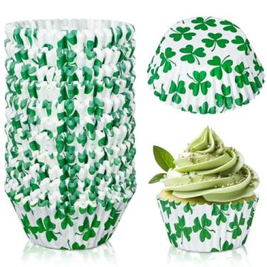 Imagem de JarThenaAMCS 300 peças de forros de cupcake de dia de São Patrício, estampa de trevo, porta-copos, trevo verde, forros de muffin para chá de bebê, casamento, festa de aniversário
