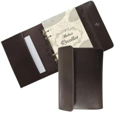 Imagem de Pasta Executiva Agenda Em Couro Fichário Com Refil Minhas Receitas A5 Raffai (Café)
