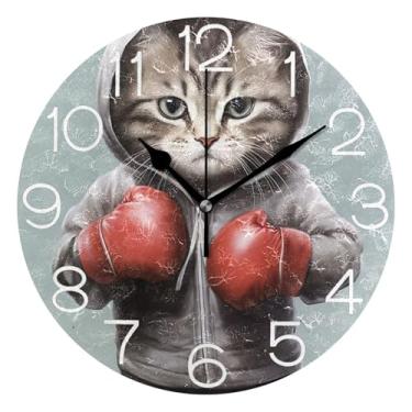 Imagem de GAIGEO Relógio de parede decorativo analógico funky alimentado por bateria relógio de sala de aula, arte de decoração moderna de meados do século, arte digital de gato, gatinho fofo, 25 cm, ponteiros