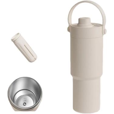 Imagem de Copo de água isolado de 740 ml - adequado para porta-copos, copo à prova de vazamento - feito de aço inoxidável reutilizável e cerâmica como forro - presente para homens e mulheres. (forro de aço