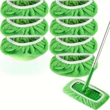 Imagem de Almofadas de esfregão de microfibra – Pacote com 7 refis laváveis reutilizáveis para limpeza de piso molhado e seco - Serve na maioria dos esfregões padrão - Almofadas de limpeza doméstica verdes