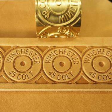 Imagem de DandS ltd Rolos de cinto de couro Winchester 45 Colt Brass – Ferramentas de carimbo de corte CNC para couro vegano – Designs exclusivos desenhados à mão para impressões nítidas e limpas #BR71