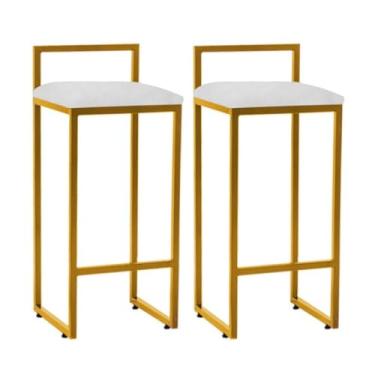 Imagem de Kit 2 Banquetas Altas Industrial Em Aço Jade Dourada Assento Suede Branco(Suede)