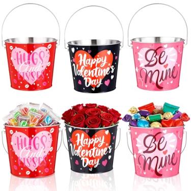 Imagem de Wurosi 6 peças de balde de metal para o dia dos namorados com alça, porta-lápis pequeno de 15,5 x 13,7 cm, balde de metal, mini baldes de festa de coração para lembrancinha de festa de flores para