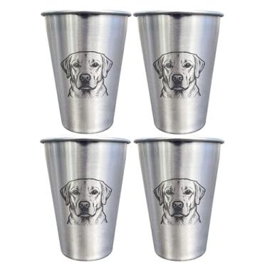 Imagem de LVDGE Pacote com 4 copos cônicos de aço inoxidável de 473 ml - Animais gravados a laser, copos de metal duráveis empilháveis para bebidas frias para festas e eventos ao ar livre (Labrador Retriever)