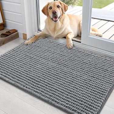 Imagem de OLANLY Tapete de porta de cachorro para patas enlameadas 91 x 61 cm, capacho de lama de chenille ultra absorvente, antiderrapante, lavável e com armadilha de sujeira para entrada interna, tapetes