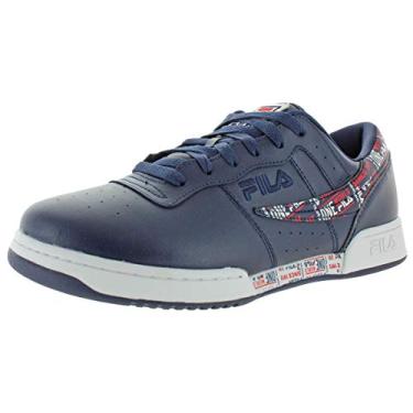 Imagem de Tênis de couro masculino Fila Fitness Trademark Trainers original, Navy/White/Red, 11.5