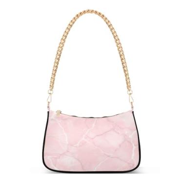 Imagem de Bolsa de ombro pastel com textura de mármore rosa, bolsa feminina, bolsa de mão elegante Hobo Clutch para noite
