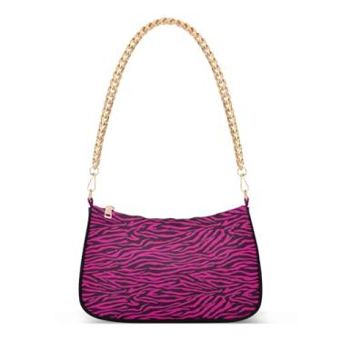 Imagem de Marve Bolsa de ombro com corrente listrada de zebra rosa, bolsa Hobo elegante, bolsa moderna para mulheres todos os dias e festas