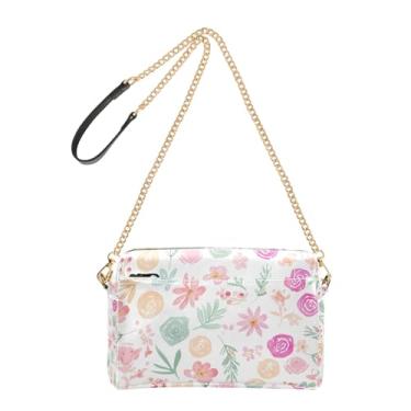 Imagem de Joitme Bolsa transversal feminina bolsa para celular alça de corrente couro PU bolsa de ombro floral aquarela folhas pastel