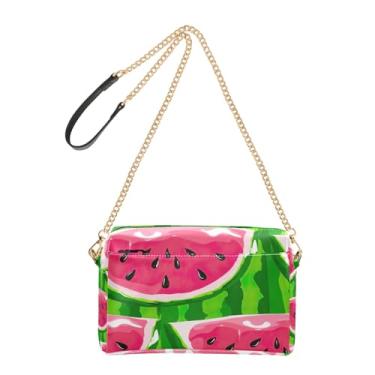 Imagem de Joitme Bolsa feminina transversal para celular pele melancia rosa verde corrente alça de couro PU bolsa de ombro