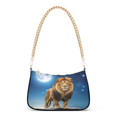 Imagem de Bolsa de ombro majestosa leão estrelado céu noturno, bolsa de mão artística Hobo para mulheres, bolsa clutch moderna para todos os dias e noite