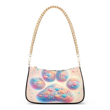 Imagem de Bolsa de ombro colorida com corrente de desenho animado de pata, bolsa feminina Hobo, bolsa moderna para todos os dias ou à noite