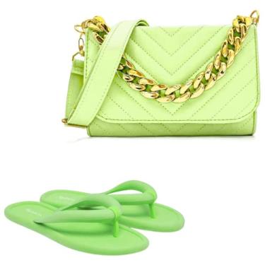 Imagem de Bolsa Tiracolo Feminina Loscia Luxo Pequena Luxo + Chinelo Tamanho:34;Cor:Verde;Gênero:Mulher