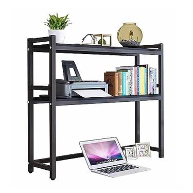 Imagem de Estante de mesa de metal para mesa de computador – prateleira organizadora ajustável, prateleira organizadora de 2 camadas de madeira e metal, prateleira de exibição de bancada aberta, para escritório