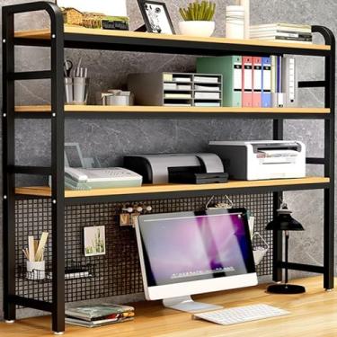 Imagem de Prateleira de mesa de computador industrial de 3 camadas – estante de metal para mesa de computador, suporte de exibição de mesa de grade, estante multiuso de bancada, para organização de mesa de