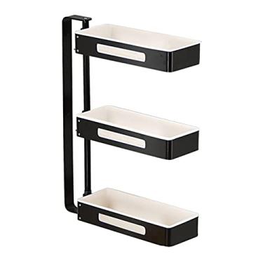 Imagem de Prateleira de banheiro de 2 níveis, suporte de parede prateleiras flutuantes prateleiras de armazenamento montadas na parede para cozinha banheiro, preto (cor: A) (B)