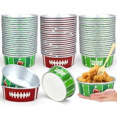 Imagem de JarThenaAMCS Conjunto de 48 tigelas descartáveis de papel para festas de futebol de 500 ml, tigelas de servir de papel descartáveis com garfos dobráveis para dia de jogo, aniversário, decoração de
