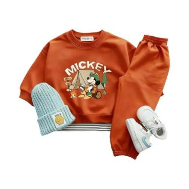 Imagem de Conjunto De Moletom E Calças Mickey Laranja Para Crianças, Pulôver De 