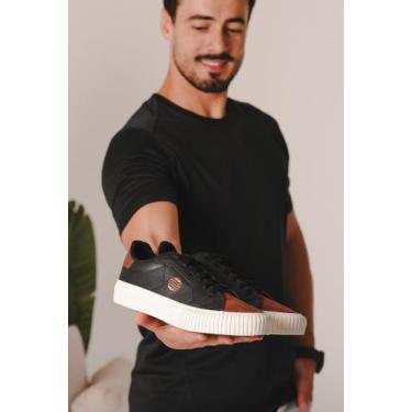 Imagem de Tênis Masculino Casual Preto Sintético Camurça Solado Borracha Moderno