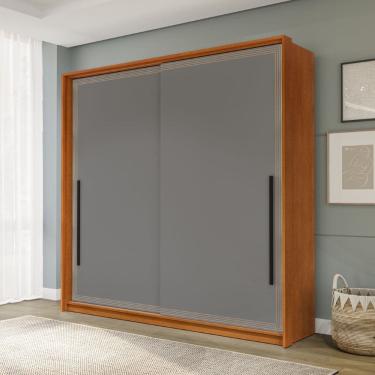 Imagem de Guarda Roupa Roupeiro 2 portas de correr 2 gavetas Valência Freijó Cinza Politorno Móveis