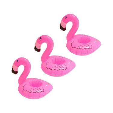 Imagem de Suporte Inflável Para Bebidas Em Forma De Flamingo Rosa, Flutuador De 