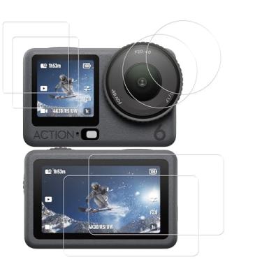 Imagem de HKKAIS [Pacote com 2 + 2 películas de vidro temperado para Osmo Action 6, 2 unidades, com protetor de lente de câmera, pacote com 2
