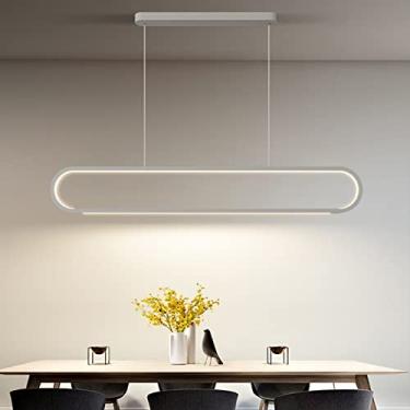 Imagem de Luminária pendente LED moderna para mesa de jantar, com intensidade regulável e altura ajustável, com controle remoto, ideal para sala de estar, quarto, sala de jantar e cozinha (branca, 120