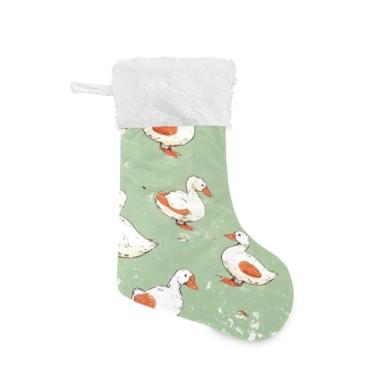 Imagem de ATTX Meias de Natal de patos fofos, suportes de presente brancos de pelúcia para decorações de festas de fim de ano (17,7 polegadas, pacote com 2) #27