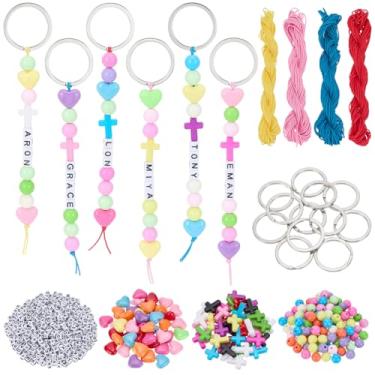 Imagem de PLIGREAT 774 peças DIY Kit de chaveiro de contas cruzadas, contas de coração ajustáveis, cordão de letras, chaveiro para artesanato com contas de joias, chaveiro para fazer você mesmo, pingente de
