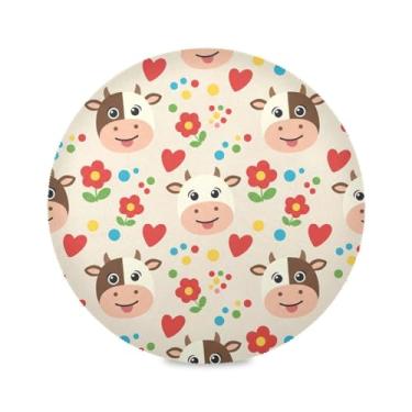 Imagem de Wassud Jogo americano com flores, vacas, tapetes redondos para cozinha e jantar, tapetes laváveis e resistentes ao calor, decoração de mesa 39 cm
