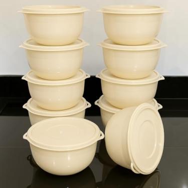 Imagem de Kit 10 Potes Bowl 1300ml Plástico com Tampa – Marmita Cozinha, Freezer, Micro-ondas e Lava-Louças.(10 Bowl Bege)