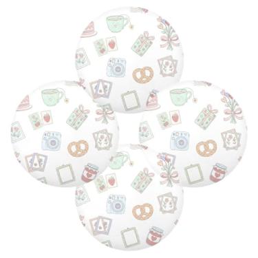 Imagem de Wassud Jogo americano conjunto de 4 tapetes redondos com ícones pastel para cozinha e jantar, tapetes laváveis resistentes ao calor, decoração de mesa 39 cm