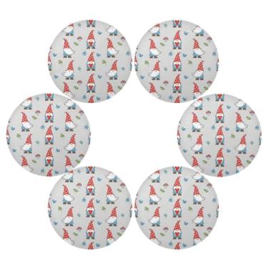 Imagem de Wassud Jogo americano conjunto de 6 tapetes redondos de gnomos de desenho animado para cozinha e jantar, tapetes laváveis e resistentes ao calor, decoração de mesa 39 cm