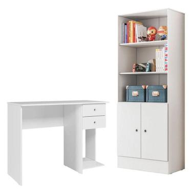 Imagem de Mesa Escrivaninha 4115 E Armário Gamer 4095 Branco Brilho - Qmovi