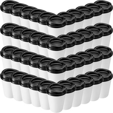 Imagem de Honeydak Pacote com 45 xícaras de café reutilizáveis de 340 g com tampas xícaras de chá portáteis reutilizáveis canecas de café quente copos de plástico a granel canecas de bebidas de viagem para