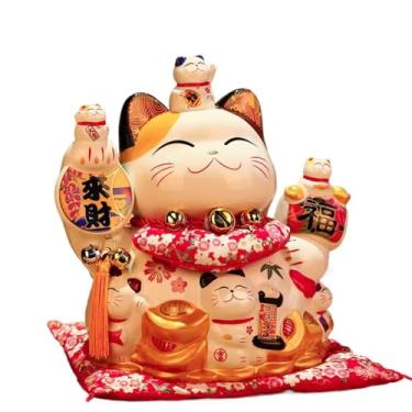 Imagem de FENNYYAR Mascote de gato de cerâmica estilo chinês Business is Booming Wealth, 30 cm 30 cm, estátua decorativa de gato da sorte para casa