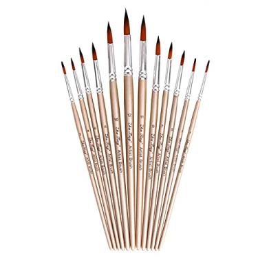 Imagem de Conjunto de 12 pincéis com cabelo náilon ponta arredondada para artista acrílico aquarela gouache pintura a óleo ótimo kit suprimentos desenho artístico