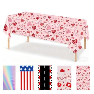 Imagem de Toalha de mesa descartável retangular para eventos, reuniões domésticas, refeições ao ar livre, proteção de decoração (corações rosa)
