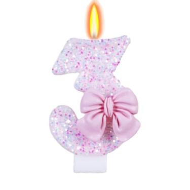 Imagem de Velas de aniversário rosa, velas com número de laço para bolo número 3, topo de bolo para velas temáticas de jogos, decoração de aniversário, suprimentos para celebrações de aniversário (3)